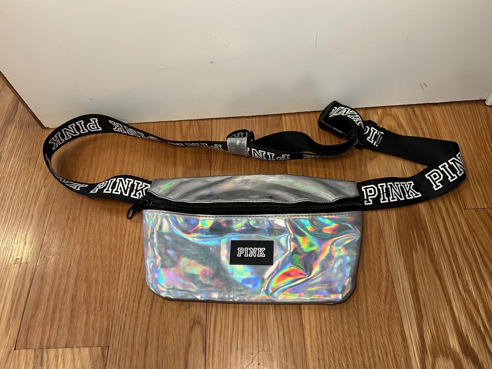 Pink Victoria's Secret Belt Bag Womens Small Silver Holographic Fanny Pack Logo